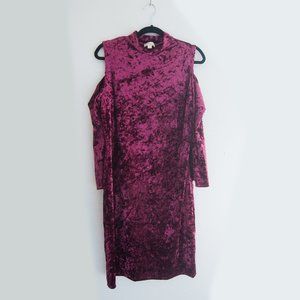 Misia Burgundy Cold Shoulder Crushed Velvet Dress Size Large